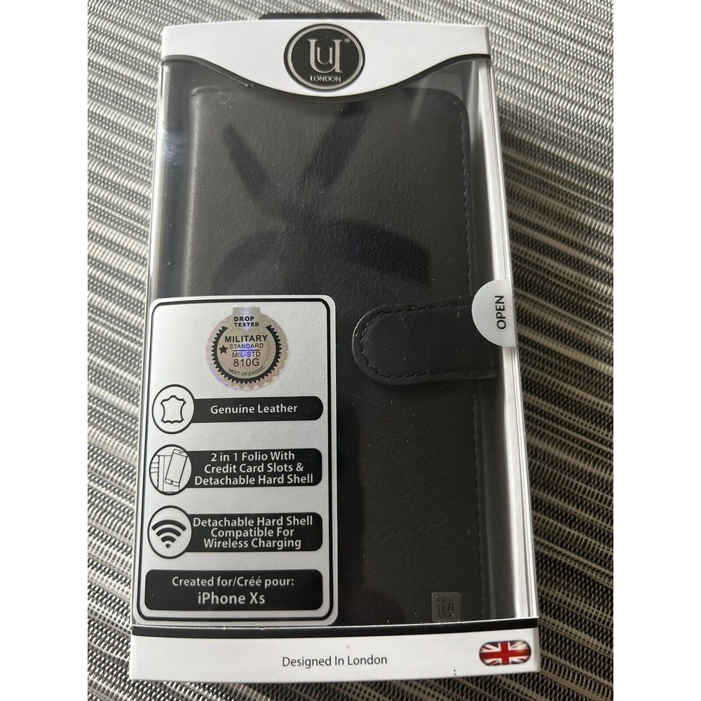 U Unique London Back case for iPhone XS, Black Wallet case wireless charging